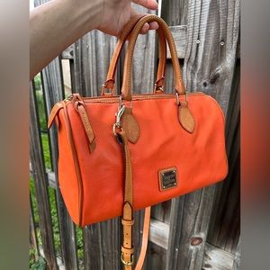 Dooney Orange Leather Satchel Barrel Bag 28cm